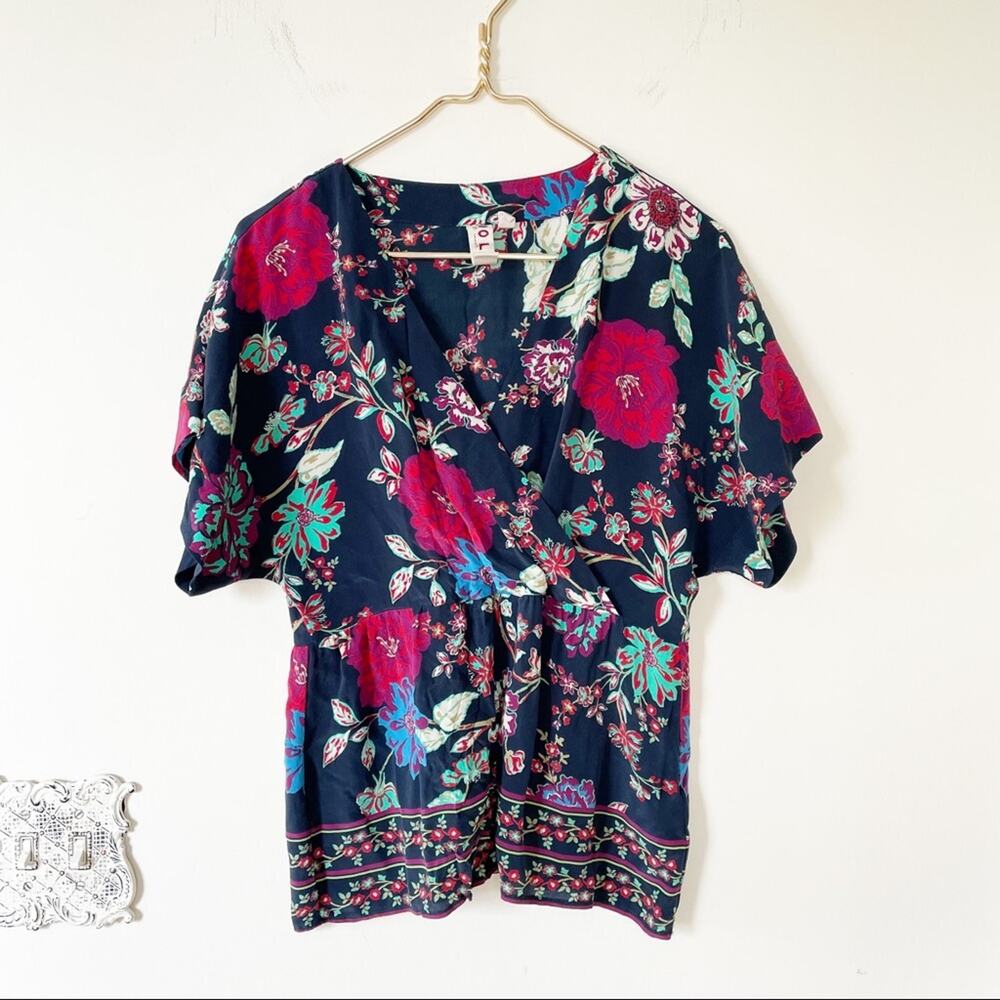 Anthropologie Dolan Silk Floral Faux Wrap Top Kimono Sleeve XS